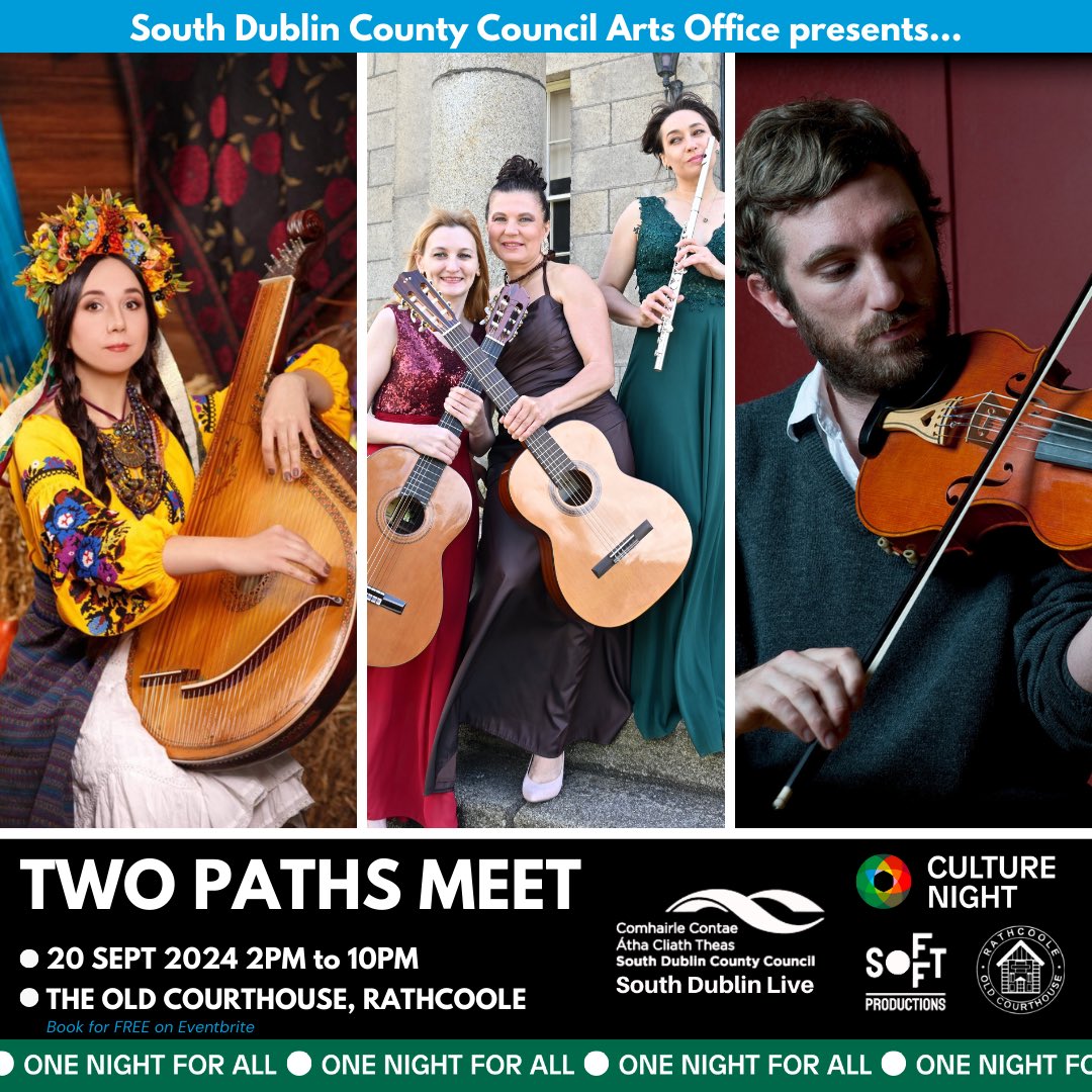 SDCCArts's tweet image. Join us for ‘Two Paths Meet’ @CultureNight !📣

‘Two Paths Meet’ is a Celebration of Irish and Ukrainian Cultures! 🇮🇪🇺🇦

🗓️Sept 20th 2pm - 10pm
📍The Old Courthouse #Rathcoole 

Find out more: theoldcourthouse.ie/culture-night-… 
#SouthDublinLive #CultureNight #OneNightForAll