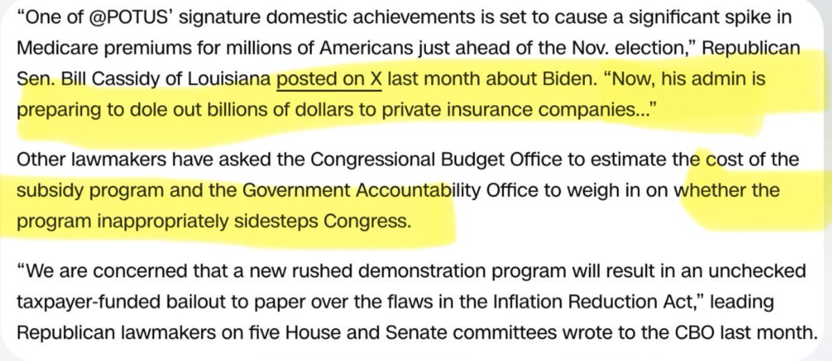 .<a href="/SenBillCassidy/">U.S. Senator Bill Cassidy, M.D.</a> 🎯 in his comment.
Inflation Reduction Act is set to cause spike in medicare premiums. 
Biden Harris plan to raid Medicare Trust fund and pay off insurance companies to cover it up without congressional approval. I believe it's about $5 billion. 
Full piece in