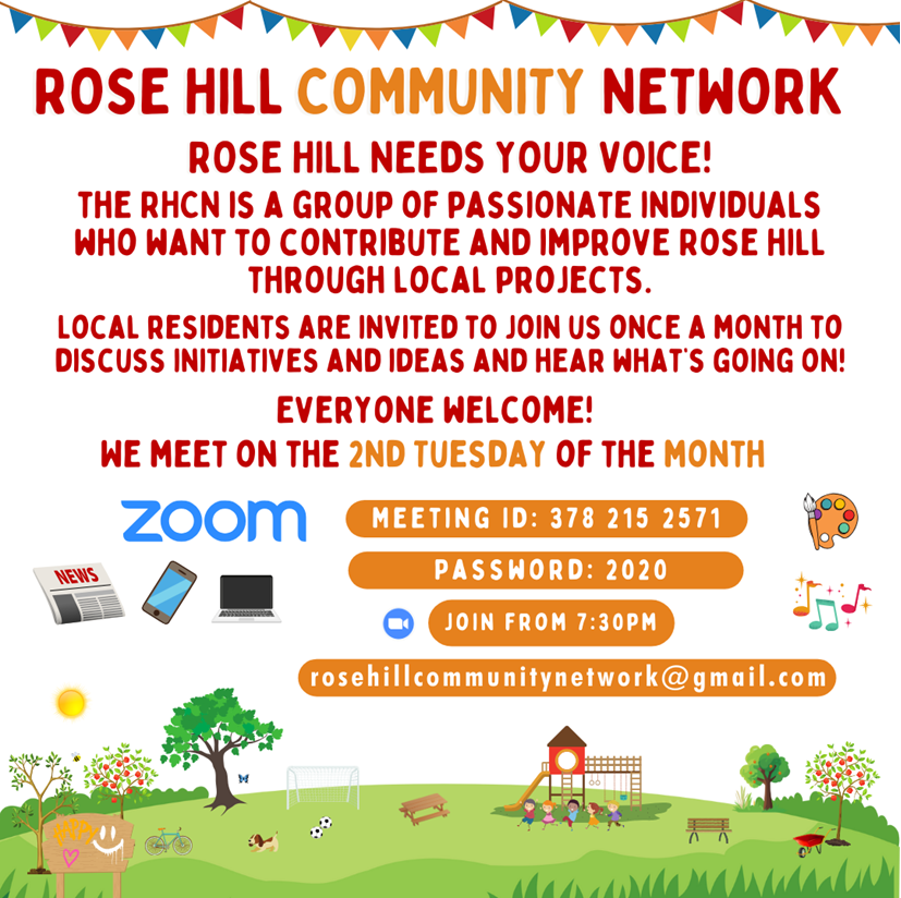 Hi Rose Hill neighbours. Please do join in the conversation with the Rose Hill Community Network.