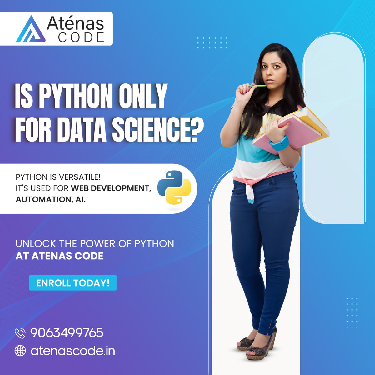 atenascodehyd's tweet image. Is Python only for data science? Absolutely not! While Python is a powerful tool for data science, it&apos;s also widely used in web development, automation, artificial intelligence, and more. 

#atenascode #pythontraining #webdevelopment #automation #ai #datascience #learntocode