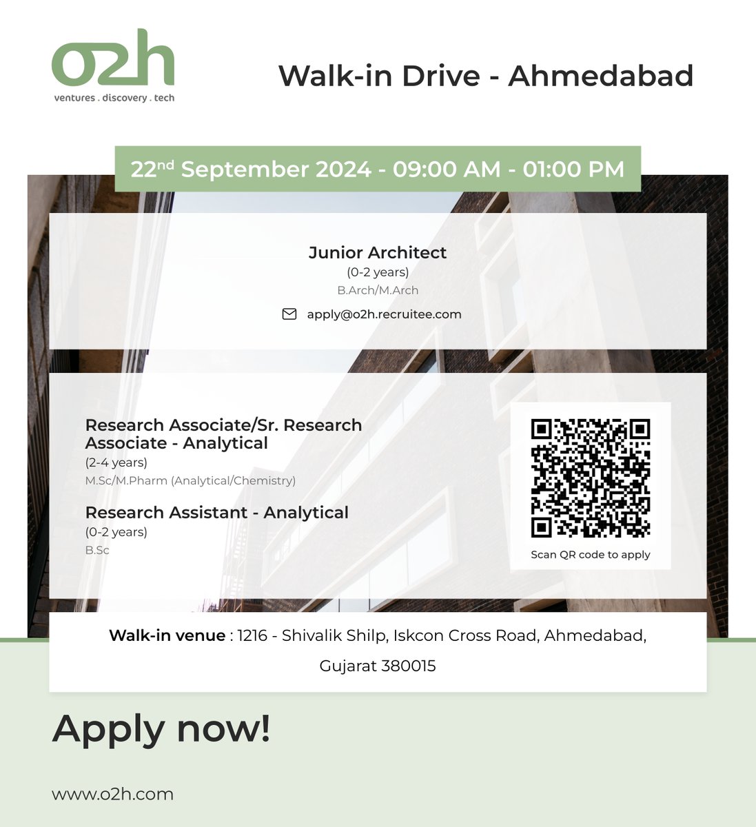 📅 𝐖𝐚𝐥𝐤-𝐈𝐧 𝐈𝐧𝐭𝐞𝐫𝐯𝐢𝐞𝐰 𝐓𝐨𝐦𝐨𝐫𝐫𝐨𝐰   

We are conducting walk-in interview in #Ahmedabad. Please refer to the creative for specific venue details, date, and timings.