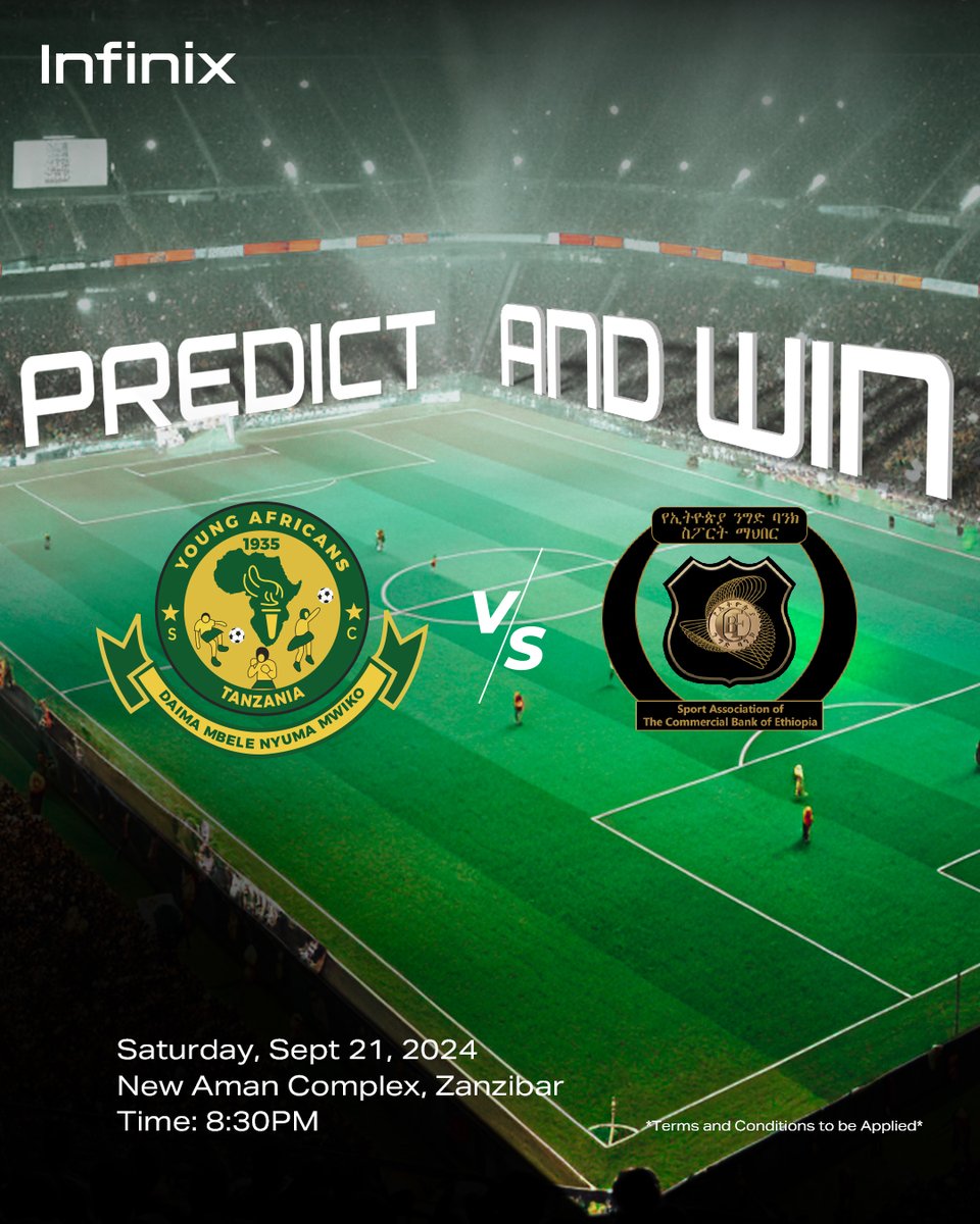 InfinixMobileTZ (@infinixmobiletz) on Twitter photo Yanga SC inakutana na CBE SA kwenye Mchezo utakaochezwa Kesho Zanzibar.
Je, Yanga Ataendeleza Ubabe wake? Tabiri na Ushinde.
1. Follow <a href="/InfinixMobileTZ/">InfinixMobileTZ</a>
2. Weka Utabiri wako kwenye comment section na watag marafiki zako watatu (Mfano; Yanga 0 - CBE SA 0)
3. Re-Tweet post hii Yanga SC inakutana na CBE SA kwenye Mchezo utakaochezwa Kesho Zanzibar.
Je, Yanga Ataendeleza Ubabe wake? Tabiri na Ushinde.
1. Follow <a href="/InfinixMobileTZ/">InfinixMobileTZ</a>
2. Weka Utabiri wako kwenye comment section na watag marafiki zako watatu (Mfano; Yanga 0 - CBE SA 0)
3. Re-Tweet post hii