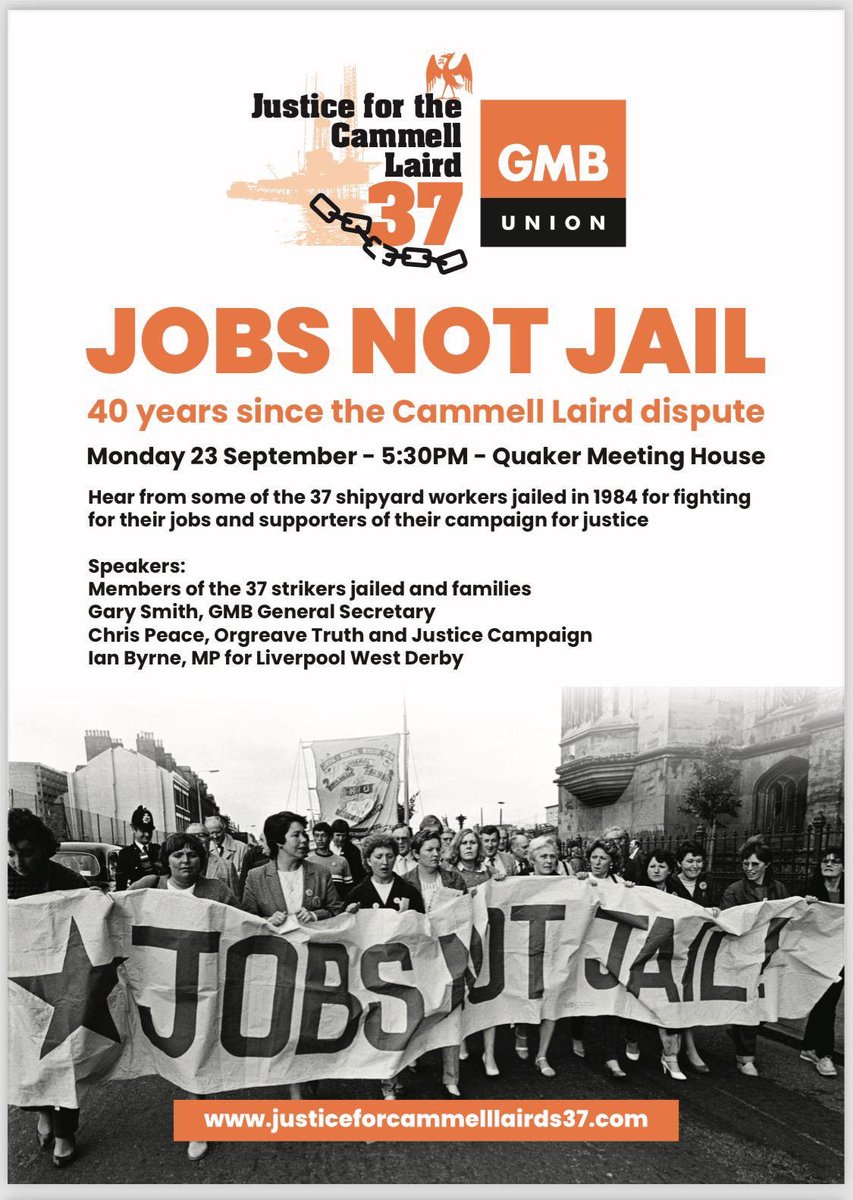 No struggle is ever forgotten. 

If you're in Liverpool for #Lab24 hear from members of the Cammell Laird 37. 

They are campaigning for justice 40 years after being jailed for trying to save their jobs and their shipyard ✊