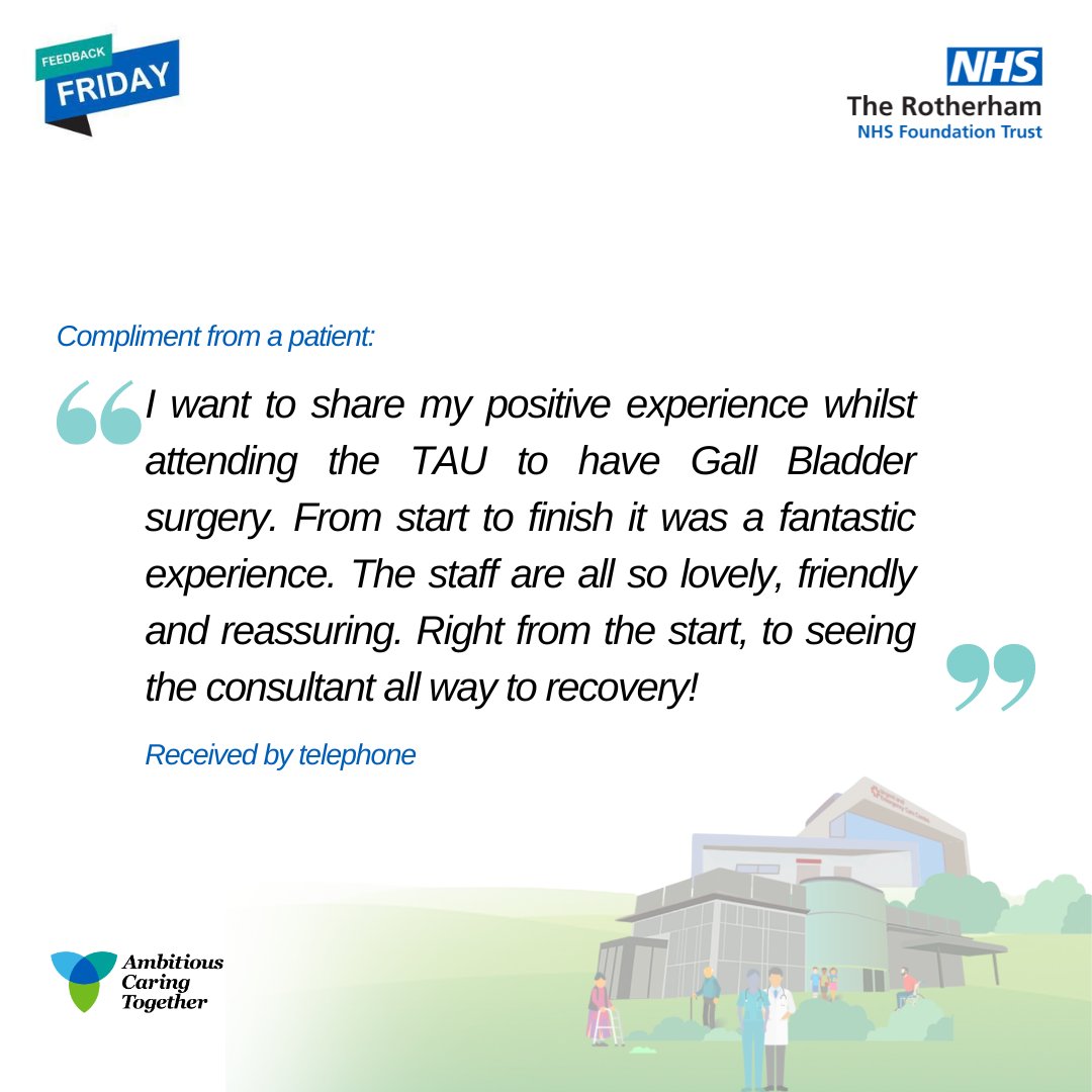 We're happy to hear that a patient had a positive experience with their gall bladder surgery. Thank you for the feedback! #TRFT #FeedbackFriday