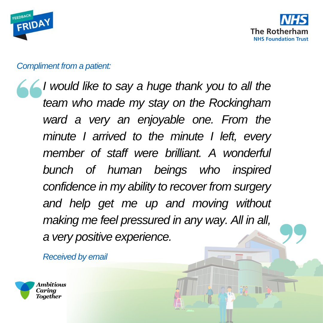 Here's a shout-out for our Rockingham ward team for making a patients' stay so enjoyable. Thank you for your feedback. #TRFT #FeedbackFriday