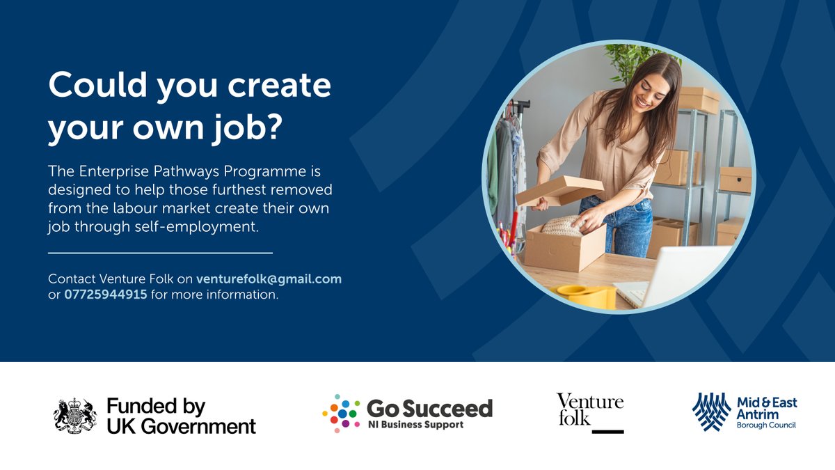 🟦 Could you create your own job? 🟦

The Enterprise Pathways Programme is designed to help unemployed create their own job through self-employment.

Learn more at: midandeastantrim.gov.uk/BusinessSupport

#GoSucceedNI #GrowMEA #AmplifyMEA