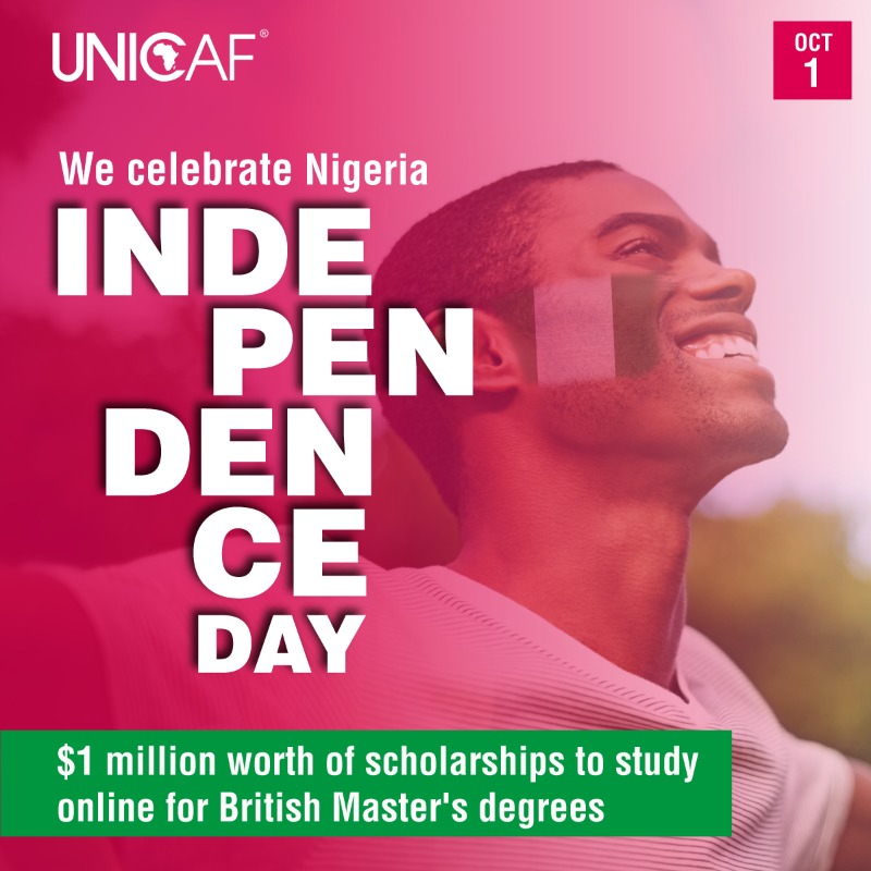 UNICAForg's tweet photo. Celebrate the Independence Day of Nigeria with a generous Unicaf scholarship to earn a reputable British degree online