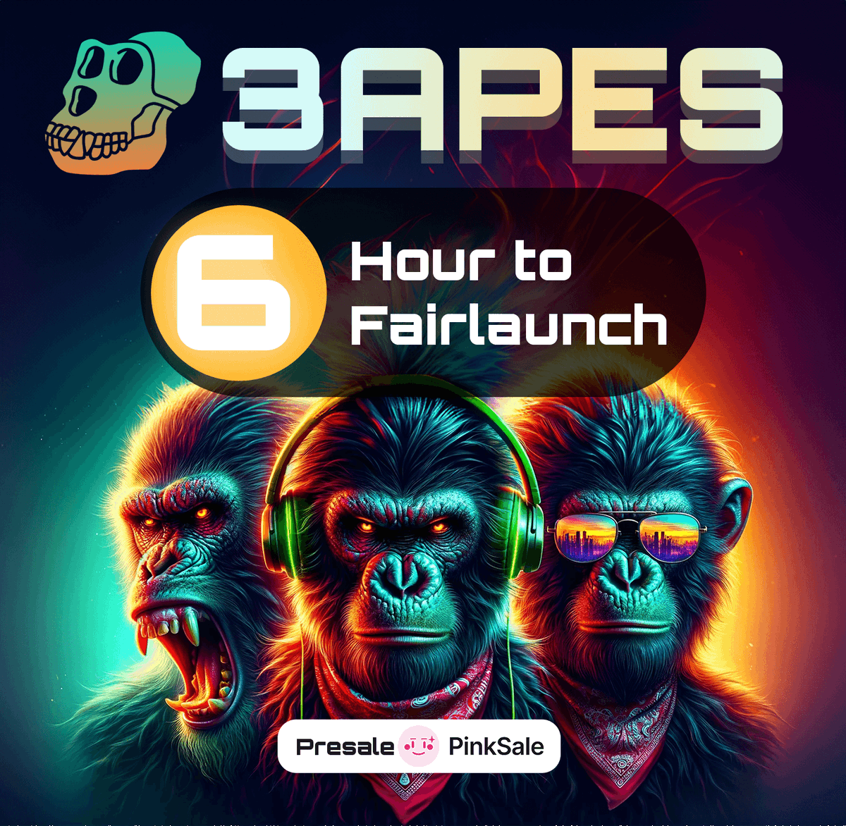 🚀🐒 In just 6 hours, our presale kicks off and the marketing campaign goes live! 🌕🔥 Jump in and experience the wild ride to the moon with us! 🦍💥 Don’t miss the launch – the journey starts now! #Elonmusk #Crypto #memecoin #3Apes 

BUY: pinksale.finance/solana/launchp…