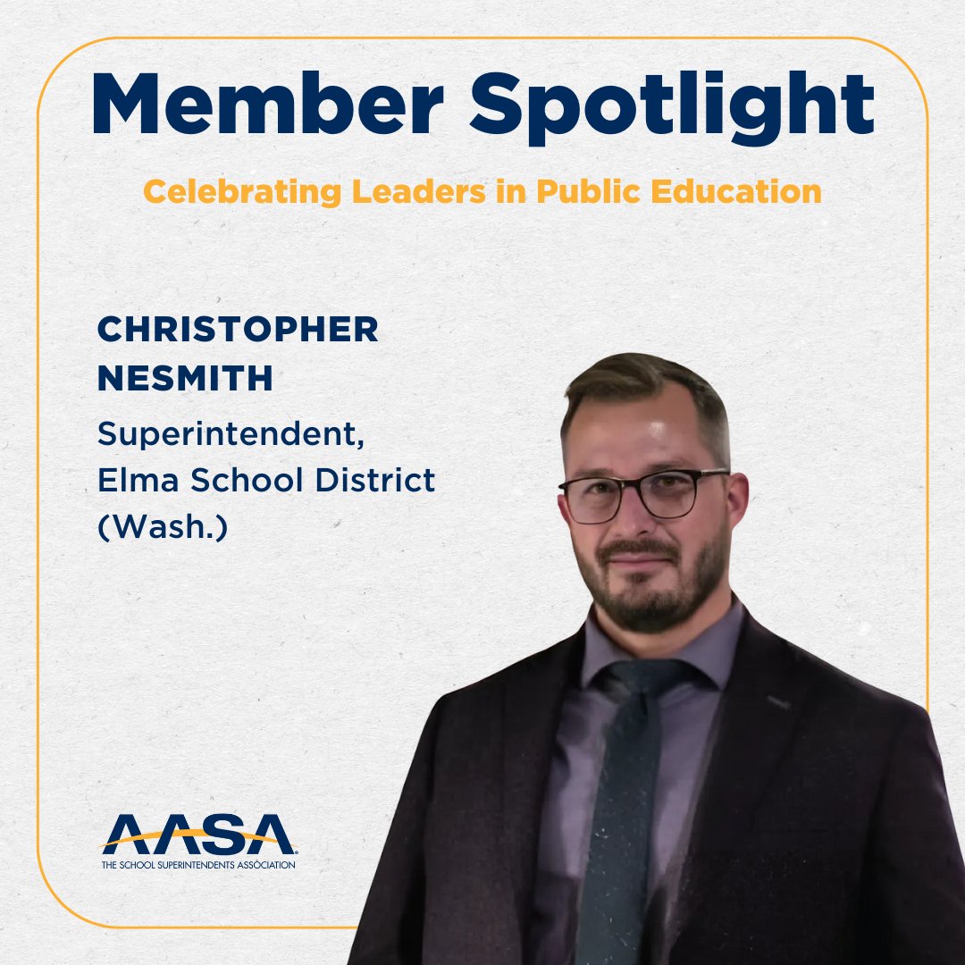AASAHQ's tweet photo. 🌟 Member Spotlight 🌟

Superintendent @NesmithEdu of Elma School District is leading the way in education innovation, bringing mastery-based learning and career pathways to students.

Read more about his journey: https://t.co/tjAnnaKj0K

#MemberSpotlight https://t.co/TxmB5gGiga
