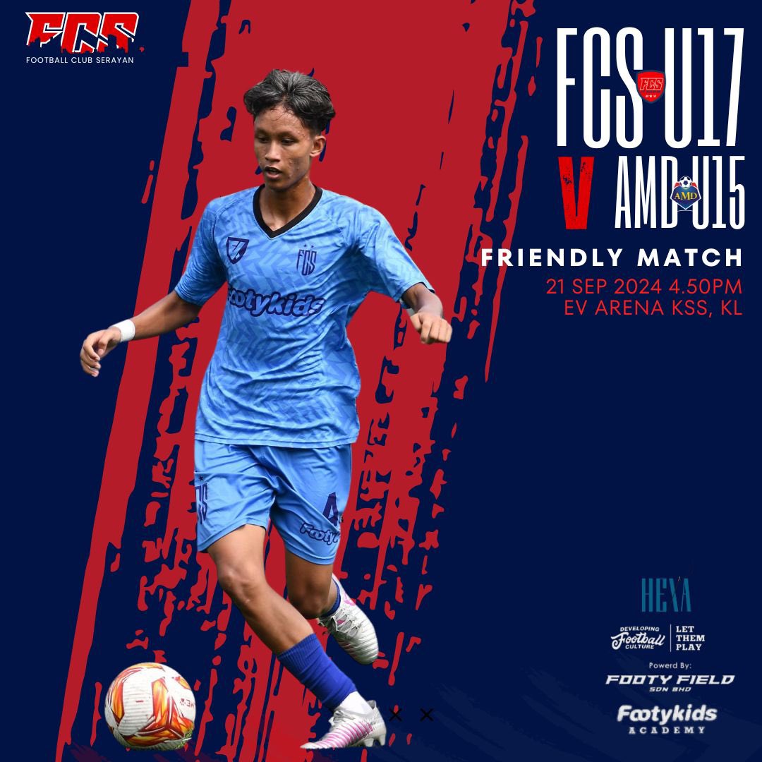 fcserayan's tweet photo. FRIENDLY MATCH❗️❗️❗️

FC SERAYAN U17 🆚 AMD U15

🗓️ 21 SEPT 2024 (SABTU)
⏰ 4.50PM
🏟️ EV ARENA KSS KG BHARU

Partnership By :

@footykidsMY 
@HaApparels https://t.co/0huBmcLEQR