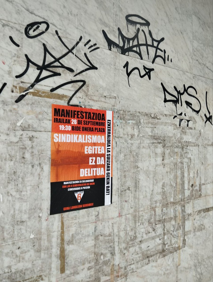 Adi! 
SINDIKALISMO EGITEA EZ DA DELITUA!
Mani en apoyo a <a href="/6delaSuiza/">6 de la Suiza</a>
Irailak 26 Septiembre
19.30 Bide Onera plazan
#EzkerraldeaLaSuitzako6ekin
#EzkerraldeaElkartasuna6delaSuiza
#SindikalismoaEgiteaEzdaDelitua
#BAT+U!Zaitez!
