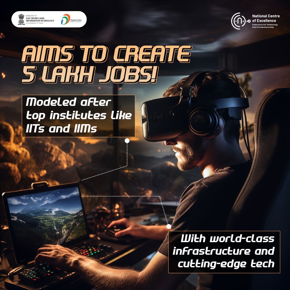_DigitalIndia's tweet image. With an estimate to generate 5,00,000 jobs, the NCoE is modeled after premier institutions like IITs and IIMs. The center will provide world-class infrastructure, state-of-the-art technology and specialized skills to build a strong talent pool. #DigitalIndia #AVGCXR…