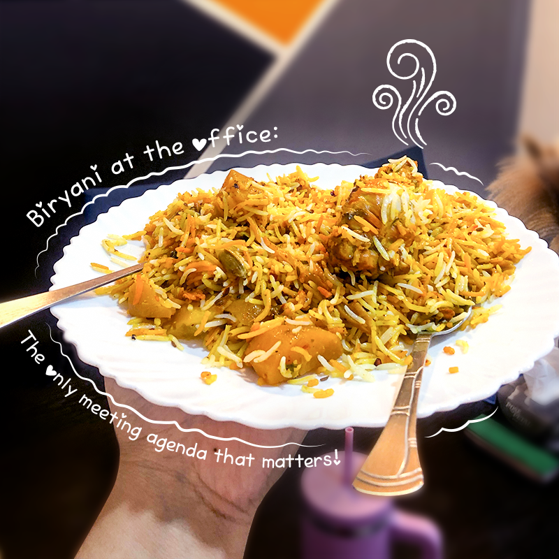 crea8ivebench's tweet photo. Office grind + Biryani find = Perfect Friday Vibes! 😍🤤
#Crea8iveBench #fridayisbiryaniday #FridayLunch https://t.co/jofhhQUlGn