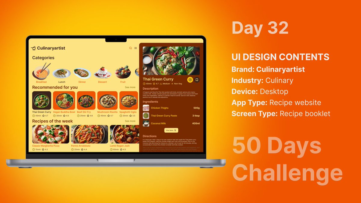 ashish1lexbaa's tweet image. Day 32 of my #50DaysUIChallenge! 🎨 Designed a sleek recipe booklet for a desktop app—perfect for culinary adventures 🍽️✨ Stay tuned for more designs! #RecipeApp #CulinaryArt #WebDesign #FoodLovers #CookingMadeEasy #DesignChallenge #DigitalDesign #FoodInspiration #UXDesign