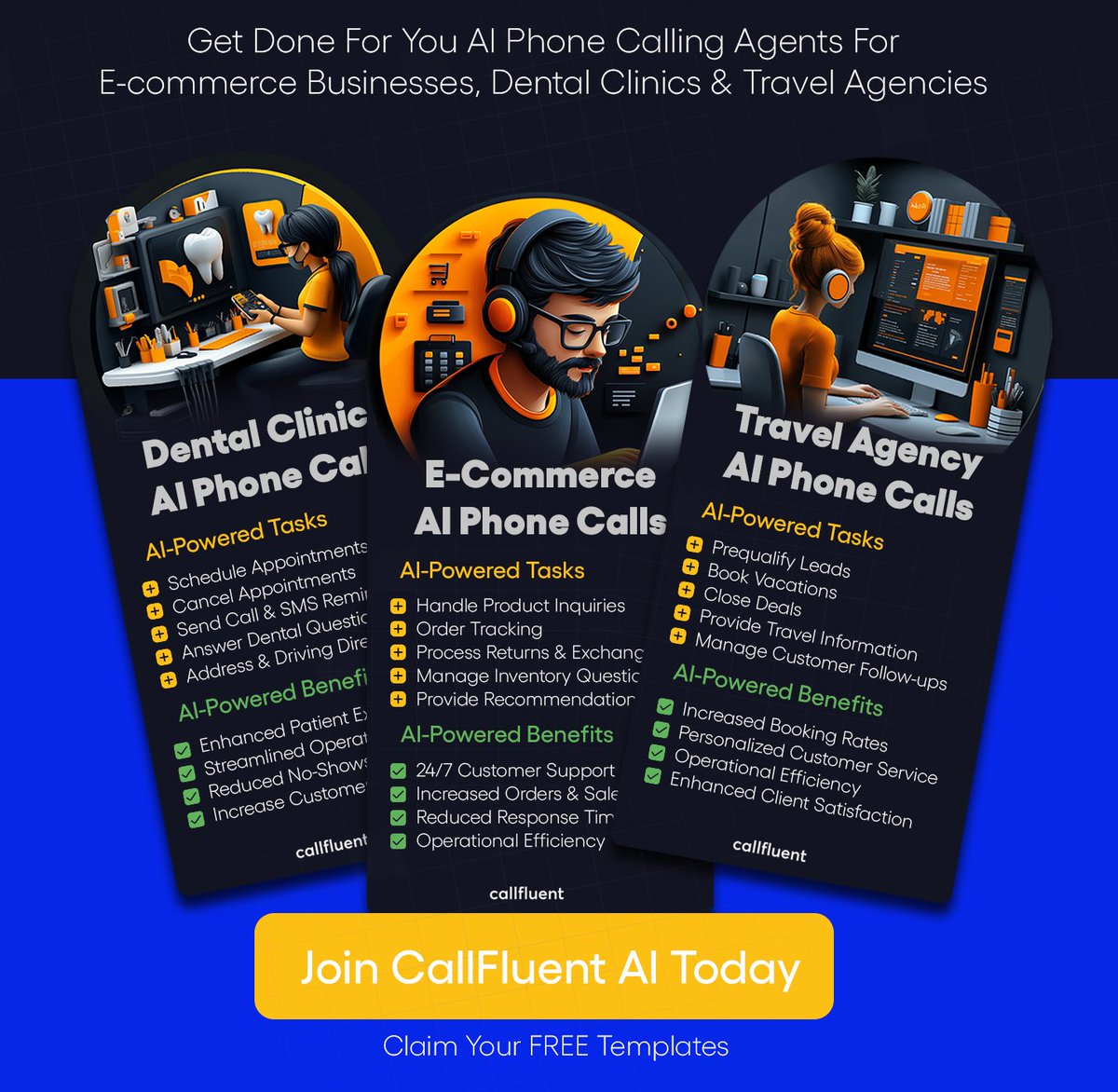 callfluentAI's tweet image. 🚀 Ready to supercharge your business? 🎉 We’re gifting 3 FREE AI Phone Agent Templates for #Dental, #Ecommerce &amp;amp; #Travel! 🤖✨ Boost efficiency, delight customers, and stay ahead of the curve. 

Like, Share &amp;amp; Tag a Friend Who Needs This!

Don’t miss out! 👉…