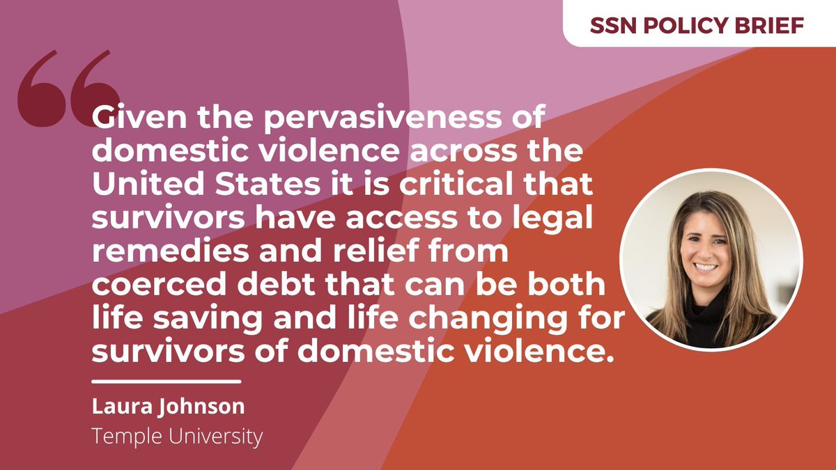 Scholars Strategy Network (bsky: @scholars.org) (@ssnscholars) on Twitter photo Economic abuse is a form of domestic violence where one partner controls the other's access to financial resources. In this brief, <a href="/johnsonxlaura/">Laura Johnson</a> (<a href="/TempleSSW/">Temple University Social Work</a>) suggests policy to support survivors of domestic violence facing coerced debt.
Read more: buff.ly/3zlkQEP Economic abuse is a form of domestic violence where one partner controls the other's access to financial resources. In this brief, <a href="/johnsonxlaura/">Laura Johnson</a> (<a href="/TempleSSW/">Temple University Social Work</a>) suggests policy to support survivors of domestic violence facing coerced debt.
Read more: buff.ly/3zlkQEP