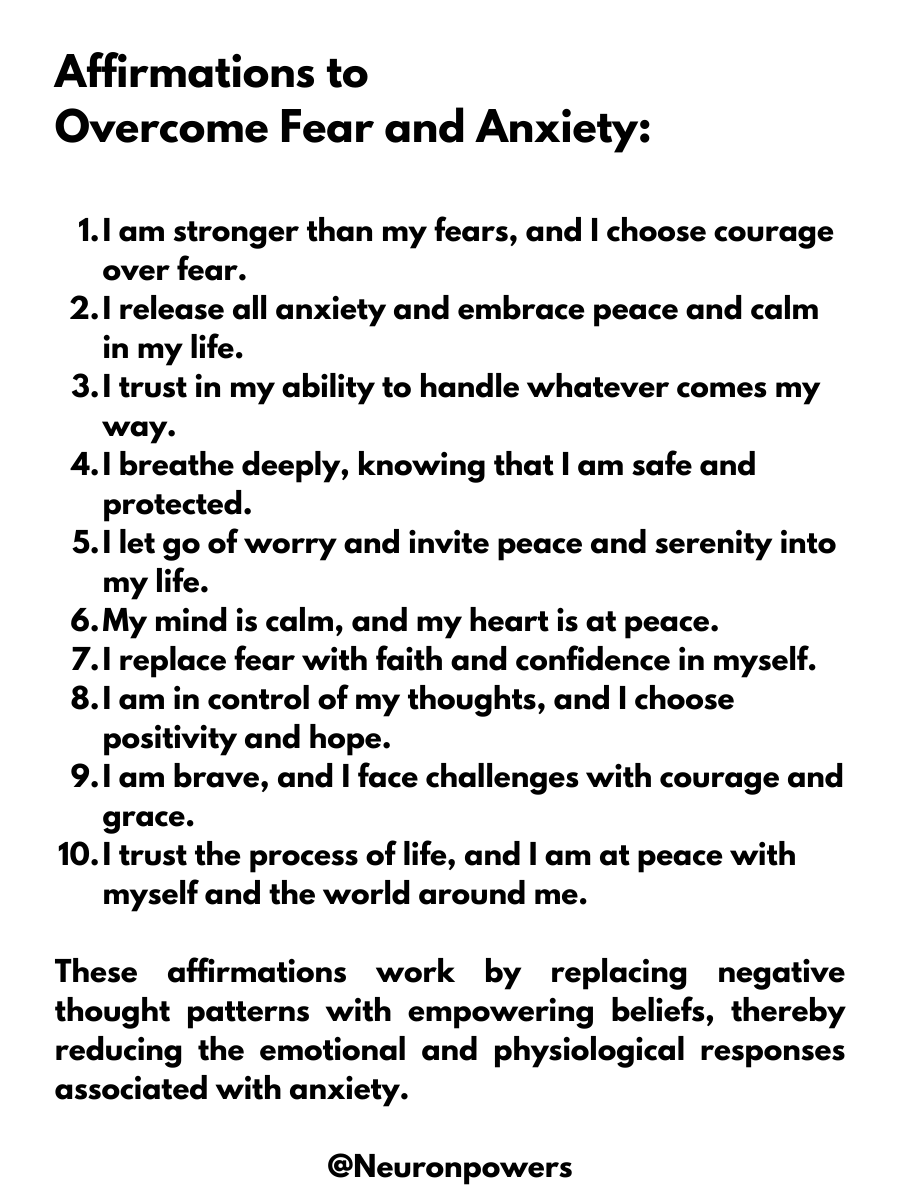 Affirmations to overcome Fear and Anxiety
