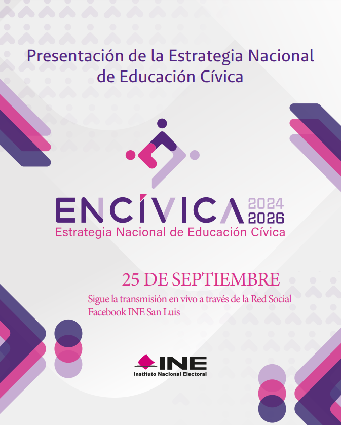ine_slp's tweet photo. 📷 ¡Este 25 de septiembre no te lo puedes perder! 📷 Te invitamos a seguir nuestra transmisión en vivo sobre la presentación de la Estrategia Nacional de Educación Cívica. Conéctate a nuestra página de Facebook: INE San Luis y sé parte. ¡Te esperamos! 📷📷 #ENCIVICA #INE #EnVivo https://t.co/3w9Lm3nuLT