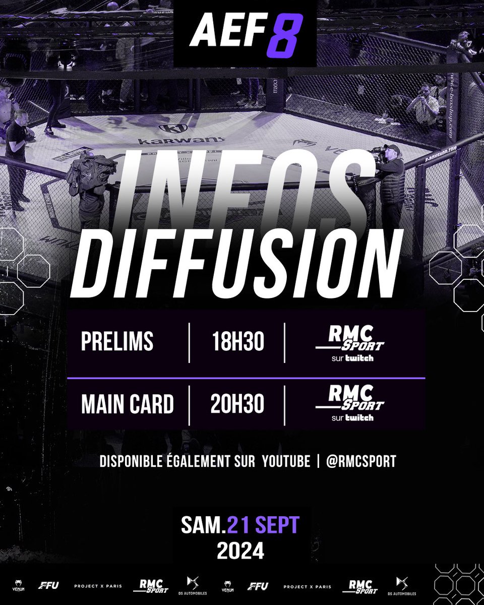 aec_mma's tweet photo. DIFFUSION TWITCH #AEF8 📺

Vivez la huitième édition de @aef_championship en direct sur la chaîne Twitch @RMCsport ce samedi à partir de 18h30❗️

[📲 Suivez l’AEF8 en direct | https://t.co/Jo3uaZV11W] https://t.co/qUY7FDxcjO
