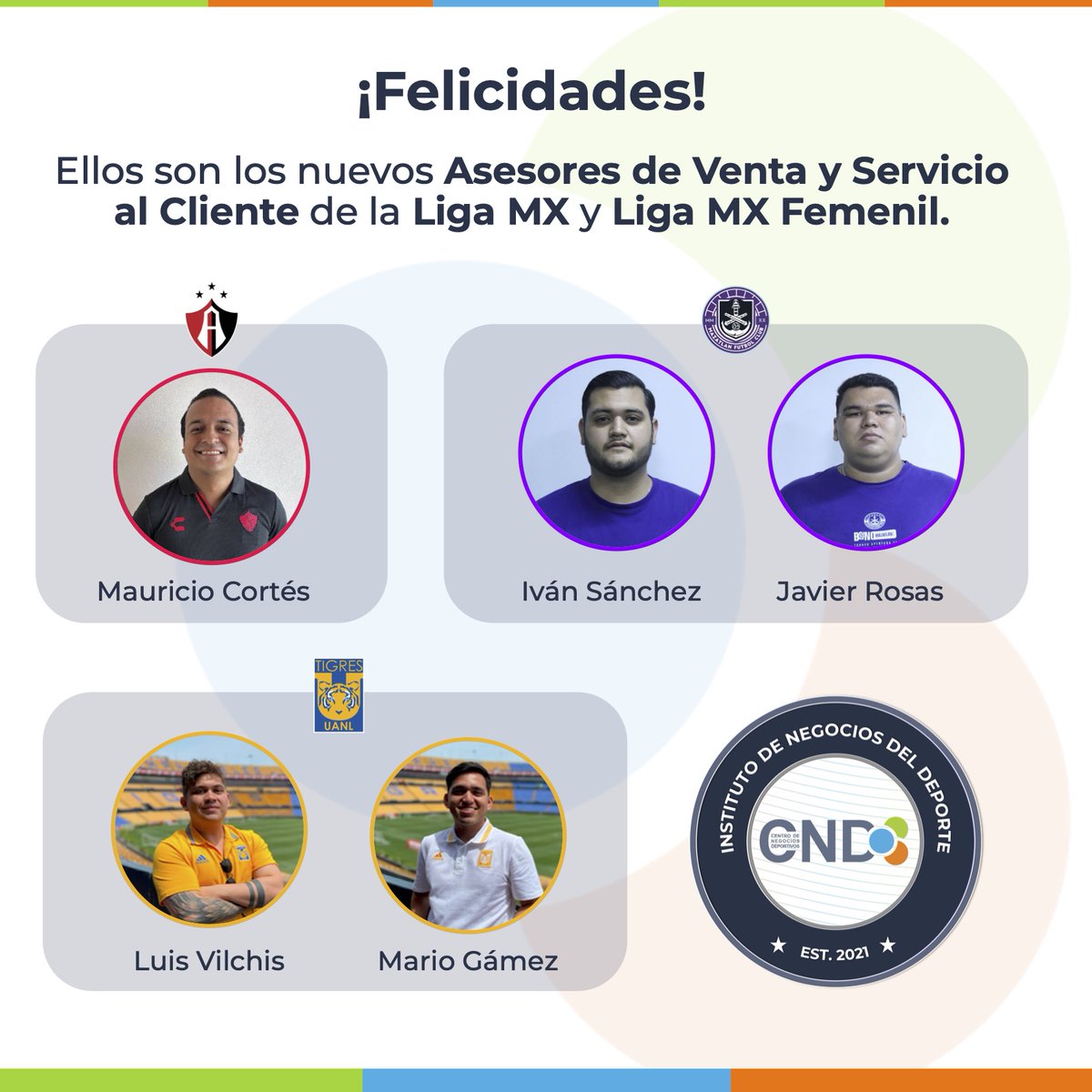 ¡Felicidades a nuestros Asesores de Ventas y Servicio al Cliente de la tercera generación del Instituto de Negocios del Deporte que ahora son parte de estos Clubes!

Mucho éxito 🎟👏🏻