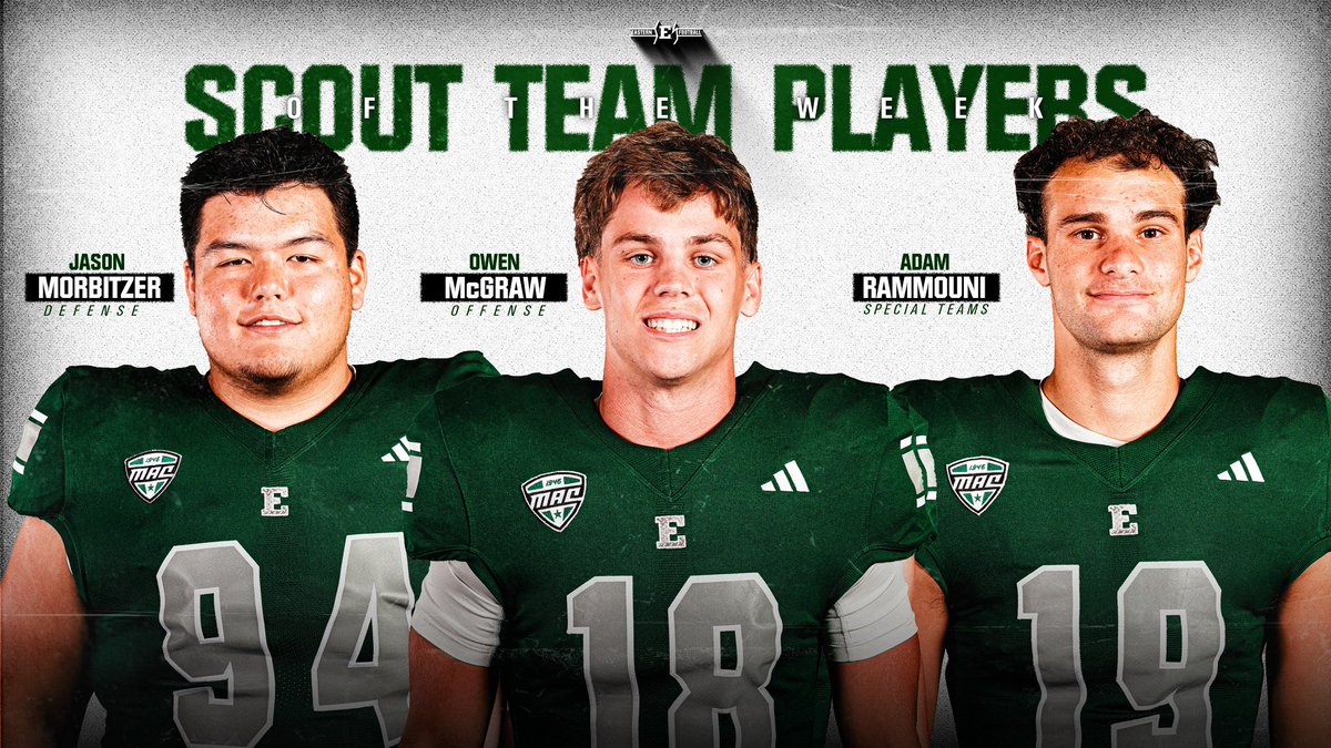 Eastern Michigan Football (@emufb) on Twitter photo Week 4 vs Saint Francis Scout Team Players of the Week are...
Offense: <a href="/owenmcgraw_/">Owen McGraw</a>
Defense: <a href="/JasonMorbitzer/">Jason Morbitzer</a>
Special Teams: <a href="/AdamRammouni5/">Adam Rammouni</a>
#ETOUGH ⛓️ #BET Week 4 vs Saint Francis Scout Team Players of the Week are...
Offense: <a href="/owenmcgraw_/">Owen McGraw</a>
Defense: <a href="/JasonMorbitzer/">Jason Morbitzer</a>
Special Teams: <a href="/AdamRammouni5/">Adam Rammouni</a>
#ETOUGH ⛓️ #BET