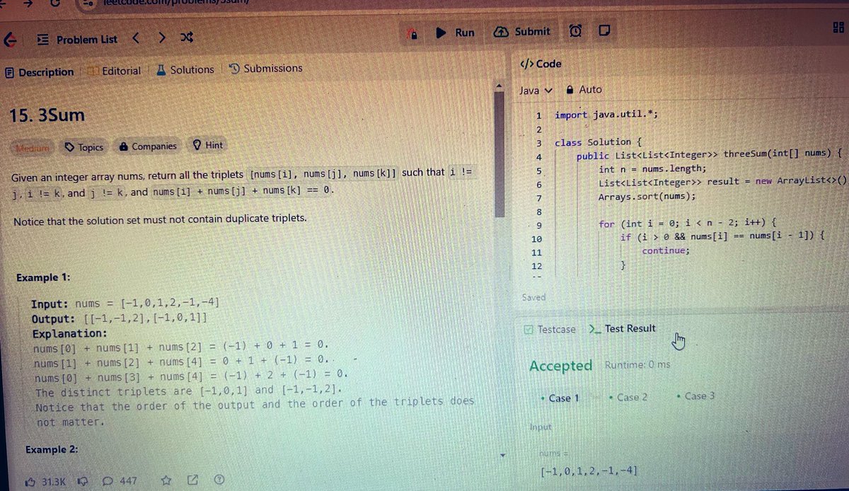 Kavya_oberai16's tweet image. Today, I did 5 ques from dsa sheet.
Topic- Arrays
Difficulty Level- Medium
Similar patterns or approaches I have noticed in questions:
- 2 pointer approach
- binary search
- Kadane’s algorithm
355 questions more to go🫡
#datastructurealgorithms
#Java