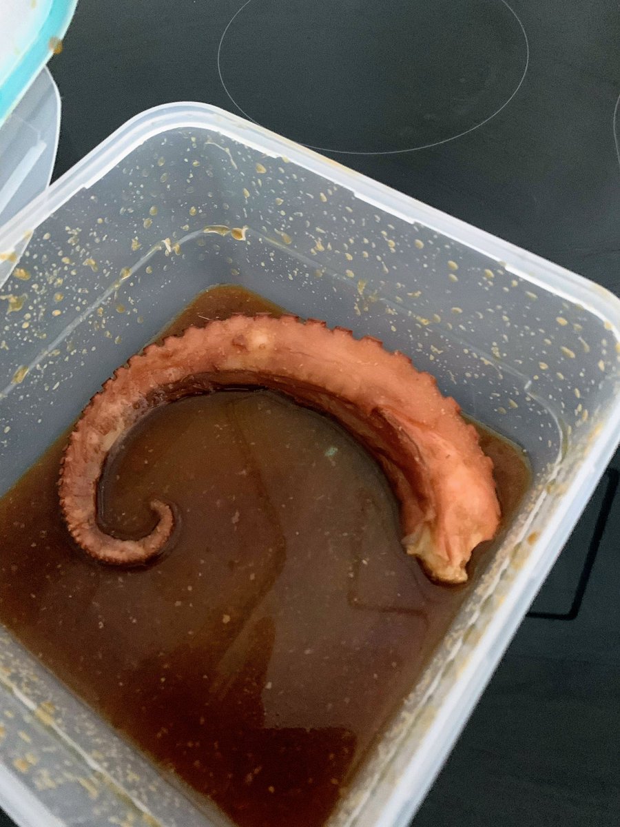 Knotty_Stitch's tweet photo. Kraken time! Only marinating one tentacle as the rest is for tomorrow… #SeaOfThievesCookbook @Gato_Pub https://t.co/IeFUPqkMit