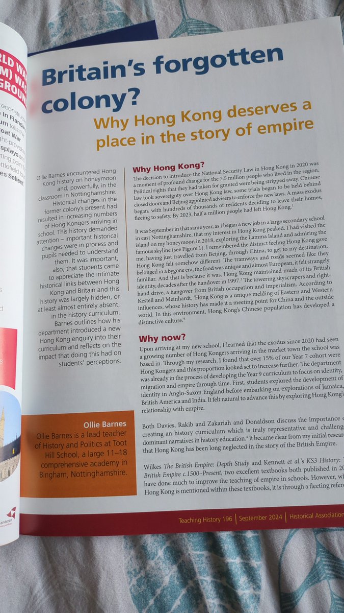 What a brilliant end to my day - coming home to find the new <a href="/histassoc/">Historical Assoc</a>.bsky.social Teaching History which contains an article written by one of our very own <a href="/UoNSoE/">UoN Education</a>  #historyteacher #alumni. Great to see this responsive enquiry published for a wider audience. 👌🤩