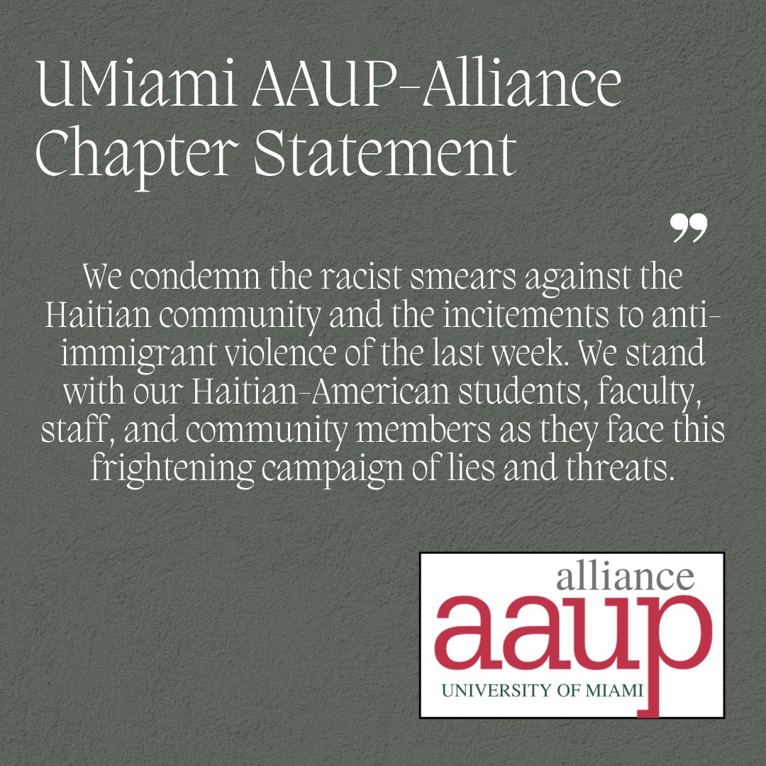 We condemn the racist smears against the Haitian community and the incitements to anti-immigrant violence of the last week. We stand with our Haitian-American students, faculty, staff, and community members as they face this frightening campaign of lies and threats.