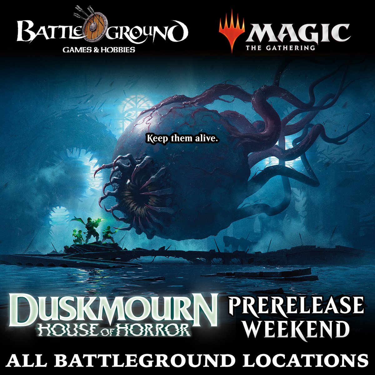 PRERELEASE WEEKEND IS HERE! Check your nearest Battleground location for event schedule! #magic #duskmourn #battlegroundgames