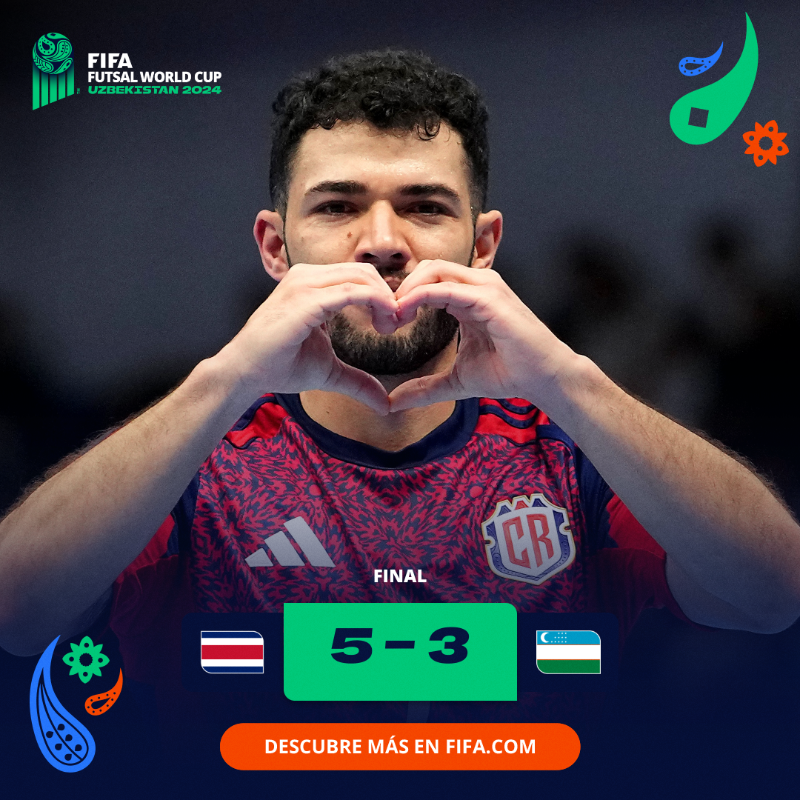 fifaworldcup_es's tweet photo. ¡Gran victoria de Costa Rica ante los anfitriones! 🇨🇷

¡Los Ticos estarán en octavos de final! 🙌 

@fedefutbolcrc | #FutsalWC