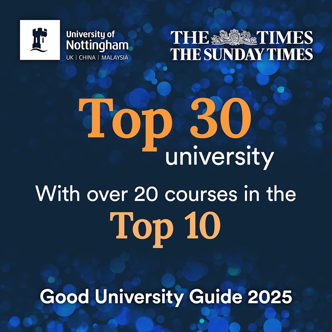 Uni of Nottingham #WeAreUoN (@uniofnottingham) on Twitter photo 🎉 We’re delighted to have been named a top 30 UK university in <a href="/TheTimes/">The Times and The Sunday Times</a> and Sunday Times Good University Guide 2025! Not only that, but over 20 of our subjects are ranked in the top 10 🙌
Read more at: ow.ly/yWCk50TrXJ3
#WeAreUoN #GoodUniversityGuide2025 🎉 We’re delighted to have been named a top 30 UK university in <a href="/TheTimes/">The Times and The Sunday Times</a> and Sunday Times Good University Guide 2025! Not only that, but over 20 of our subjects are ranked in the top 10 🙌
Read more at: ow.ly/yWCk50TrXJ3
#WeAreUoN #GoodUniversityGuide2025