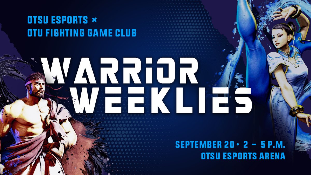 OTU Fighting Games Club (@otufgc) on Twitter photo GET READY FOR THE NEXT BATTLE
In collaboration with <a href="/otsu_esports/">OTSU Esports</a> , Warrior Weeklies return TODAY! Drop by SHA's Esports Room from 2-5pm and play some matches in Super Smash Bros Ultimate, Street Fighter 6, Tekken 8, and Guilty Gear Strive! Make sure to bring a controller~ GET READY FOR THE NEXT BATTLE
In collaboration with <a href="/otsu_esports/">OTSU Esports</a> , Warrior Weeklies return TODAY! Drop by SHA's Esports Room from 2-5pm and play some matches in Super Smash Bros Ultimate, Street Fighter 6, Tekken 8, and Guilty Gear Strive! Make sure to bring a controller~