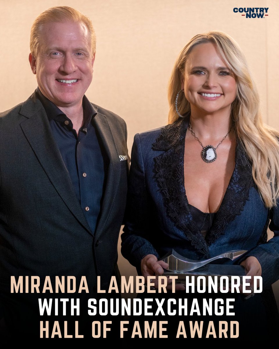 CountryNow's tweet photo. Big congrats to @MirandaLambert for being honored with the SoundExchange Hall of Fame Award, recognizing her as one of the most streamed creators in SoundExchange’s 20+ year history! 🙌 https://t.co/GhhPEdvZzd