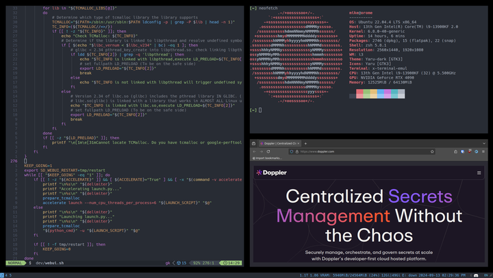 What's your desktop setup? Let's see it! 👀

Doppler's software engineer, Mike Sellitto, is kicking us off. "I don't normally have more than one window open, but this is a great opportunity to evangelize a tiling window manager like i3. I'll never go back to floating windows.”