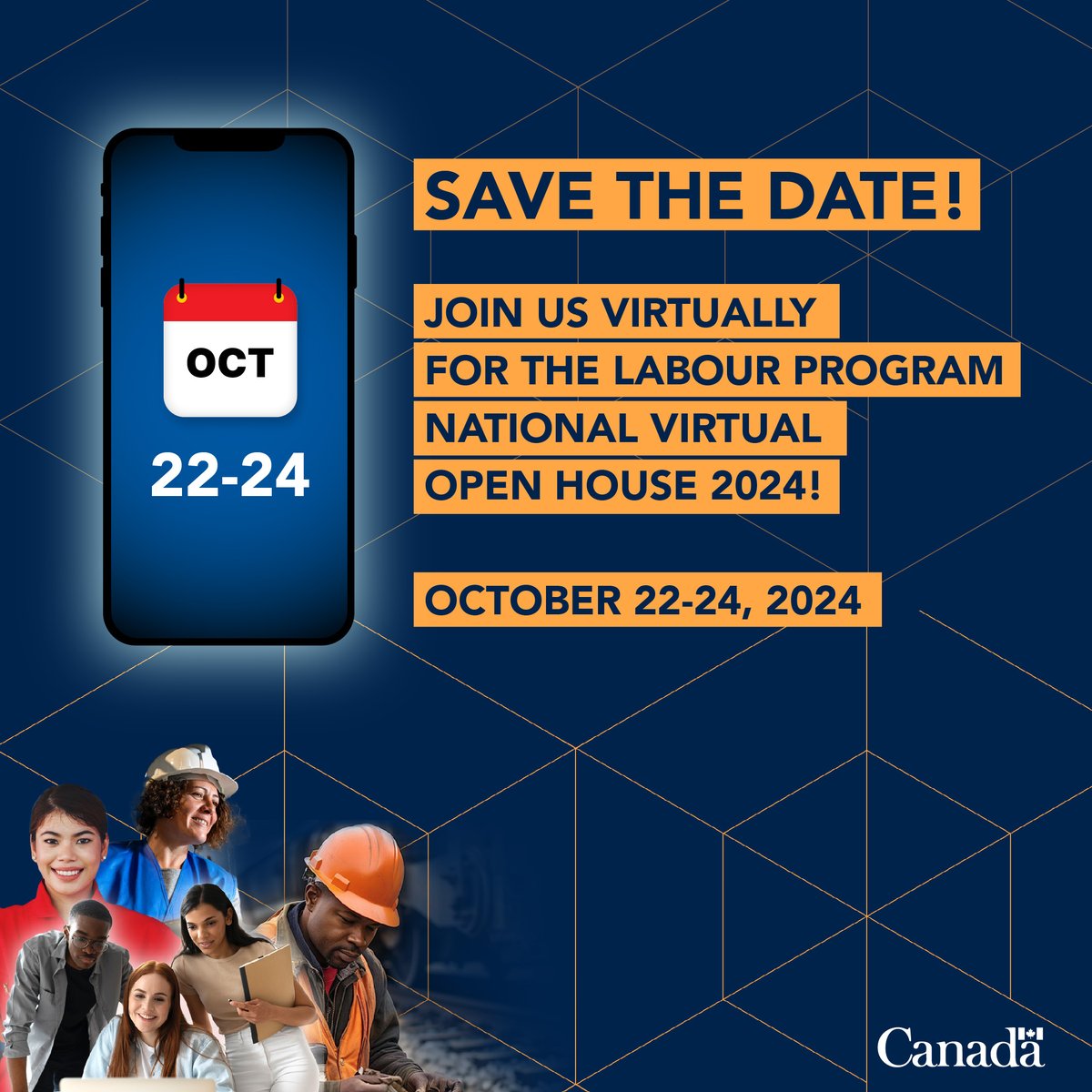 ESDC_GC's tweet photo. Join us virtually for the Labour Program’s 3rd National Virtual Open House from October 22-24! 📅
Employers and employees, learn more about federal occupational #HealthAndSafety and #LabourStandards.
Register here! ➡️ https://t.co/QYEhj7DVJW
@CCOHS https://t.co/BD91aot8xE