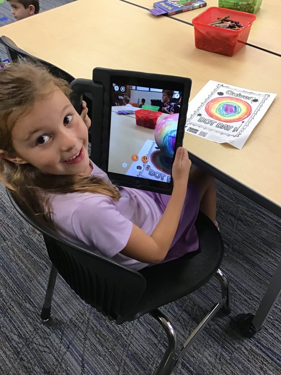 OConnorLMC's tweet photo. We made our mark for Dot Day!
Students celebrated Peter Reynolds’ inspiring book, The Dot, by bringing their dots to life with the @quivervision app and augmented reality magic! The creativity literally jumps off the page! 
@DotClubConnect @peterhreynolds https://t.co/mGekX9CnEj