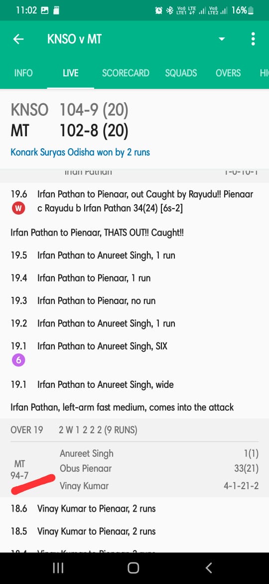 mrdharamveer's tweet photo. 19th over m 94 run tha last over m irfan paithan 10 run diya drow hua na. @cricbuzz @keralacricket1 @cricketaakash https://t.co/SEWsBOXjul