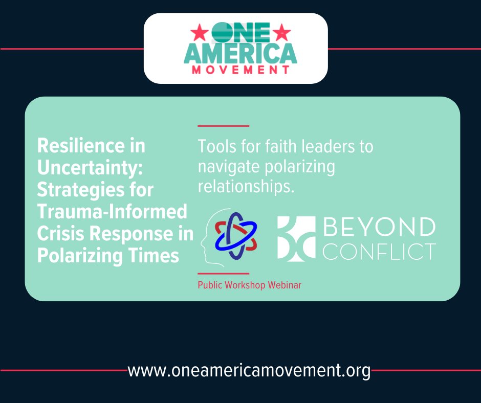 Faith Leaders - join us for a webinar focused on strengthening relationships in the face of polarizing challenges.

You'll learn science-backed strategies from our partners at @beyondconflict and the  Center for the Science of Moral Understanding. 

brushfire.com/oneamericamove…