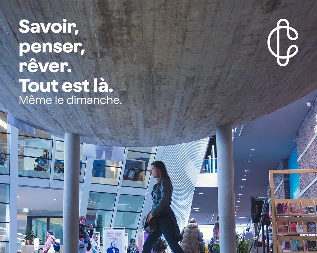 « Savoir, penser, rêver. Tout est là. »* Même le dimanche.
Les Champs Libres sont ouverts toute l’année, du mardi au dimanche.
➡️ Retrouvez toutes les infos pratiques ici : lcl.bzh/infos

*Victor Hugo, Les rayons et les ombres
📷 Crédit photo : Nicolas Dequin, CC-BY-SA