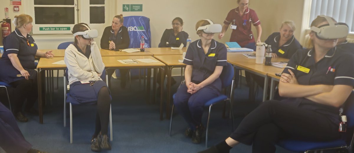 beckieboo1206's tweet photo. Our final NCA Falls awareness day  spent @OldhamCO_NHS delivering bespoke training to lead nurses and ward managers complete with VR training and a focus on positive behaviour and applying a trauma informed approach with key focus on  EPO management and falls risks. #ThinkFalls https://t.co/hMBdNDEXrl