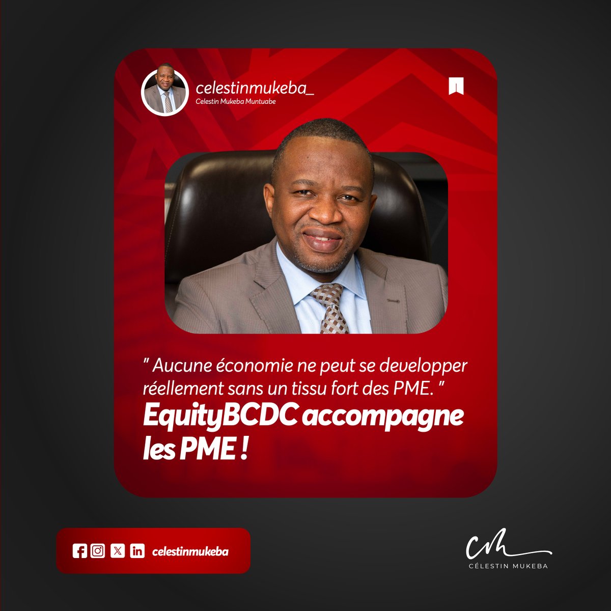 CelestinMukeba's tweet image. Les PME constituent l'épine dorsale d'une économie vibrante, chez EquityBCDC, nous aspirons à une économie forte et inclusive pour la #RDC.
#EquityBCDC #InclusionFinancière