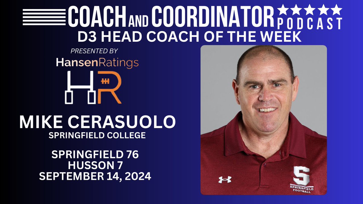 CoachKGrabowski's tweet photo. Coach and Coordinator D3 Head Coach & Staff of the Week presented by
@LogHanRatings

Our HC & Staff of the Week is Mike Cerasuolo
@_SCFootball @Mike_Cerasuolo

He joins us to talk about building the Brotherhood.

Congrats to Coach & his staff

Listen to Coach:
🍎https://t.co/wgpl58ImfN
🟢https://t.co/TmIXwReIxm
