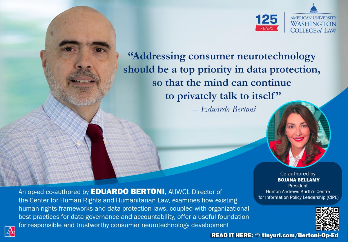 AUWCL's tweet photo. . @‌humanrts Director Eduardo Bertoni co-authors op-ed in Tech Policy Press, Neurodata – the New Epicenter of Data Protection. Read it here: https://t.co/H4bfExsnx5 https://t.co/mATLeirc6V
