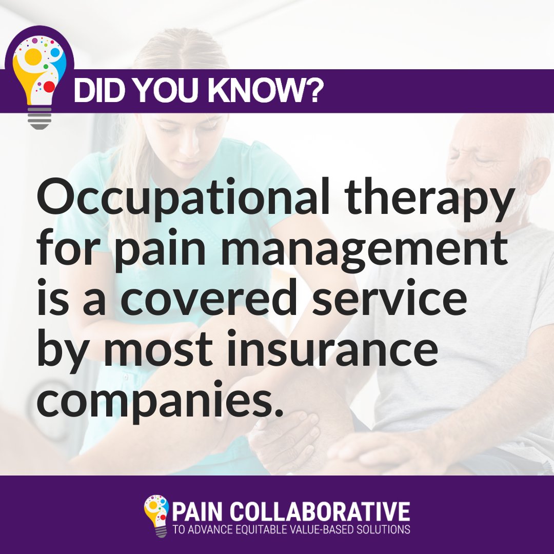 Occupational therapy for pain is covered under most insurance. Learn more at aota.org/practice/pract….

#RightCareAtTheRightTime #PainAwareness #IntegrativePainManagement #MultidisciplinaryCare #SolvePainTogether #ChronicPain