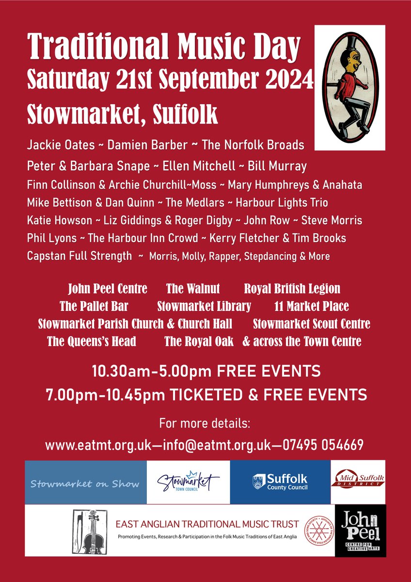 Tomorrow, Saturday 21st September, I'm heading to Stowmarket, Suffolk to perform at the East Anglian Traditional Music Day! I'll be at the John Peel Centre on Saturday evening.