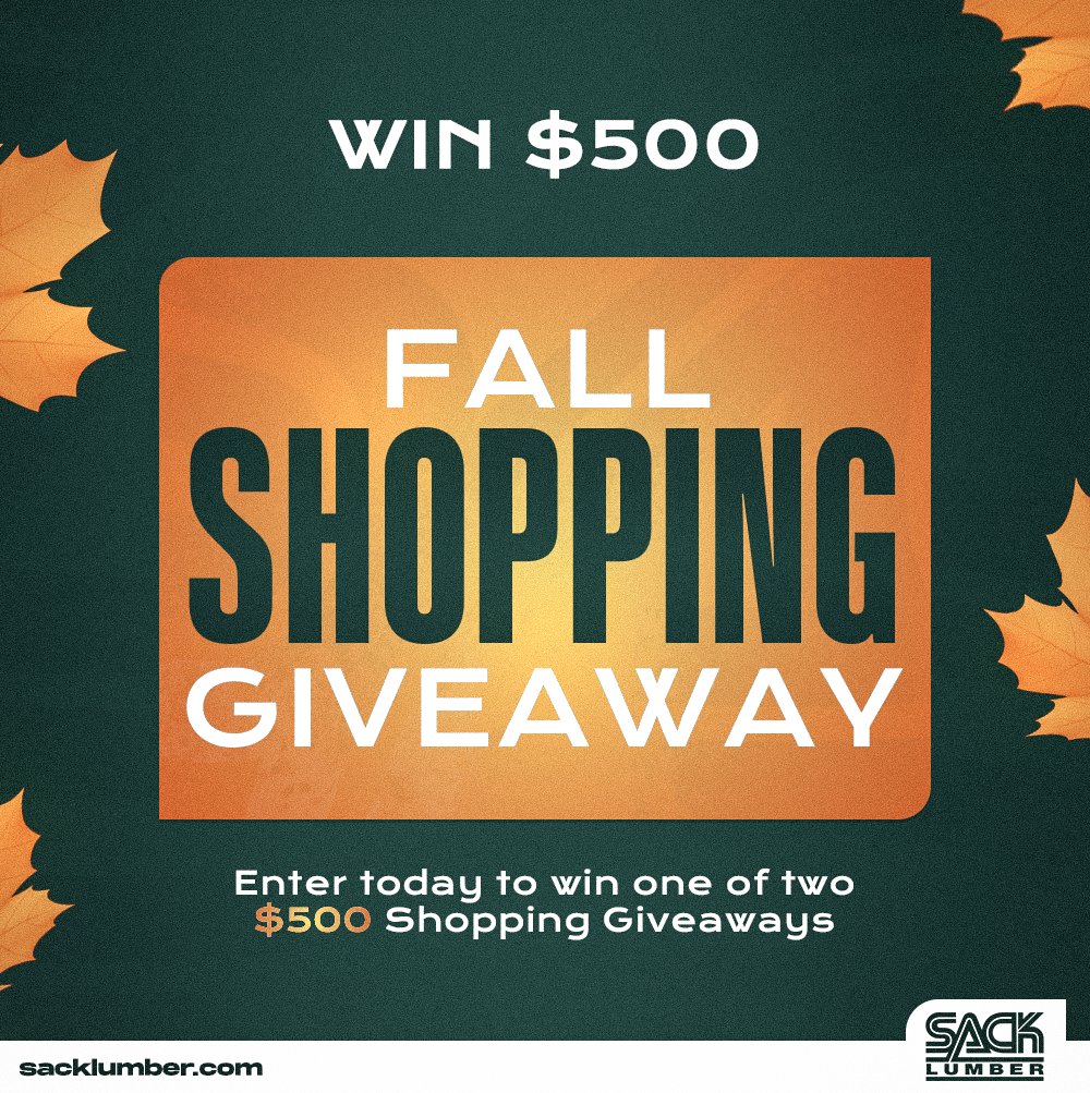 🎉 Don't miss out on our $500 shopping spree giveaway at 11 of our locations! 🛍️
.
Enter now at your local Sack Lumber for your chance to win big and shop till you drop! 💸
.
#SackLumber #GiveawayAlert #WinBig