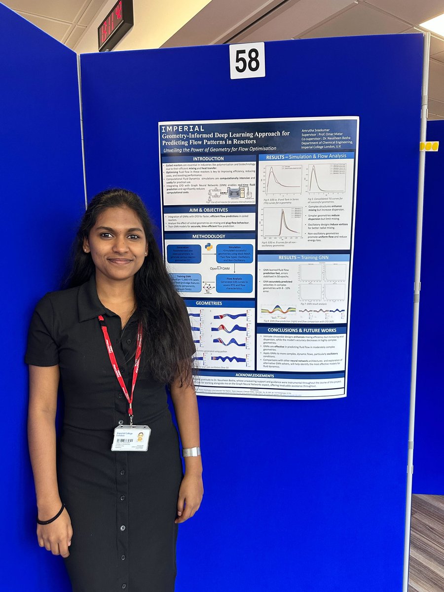 Naush13's tweet photo. Proud of my Master's students Amrutha and Sowndarya for presenting their posters today!
1️⃣ #DeepLearning for flow prediction in reactors
2️⃣ Parameterisation of reactor geometries for #optimisation
#Reaction #CFD #ML #WomenInSTEM #DesignIntelligence
@OkMatar @ImperialChemEng https://t.co/xhQkwZOKpc
