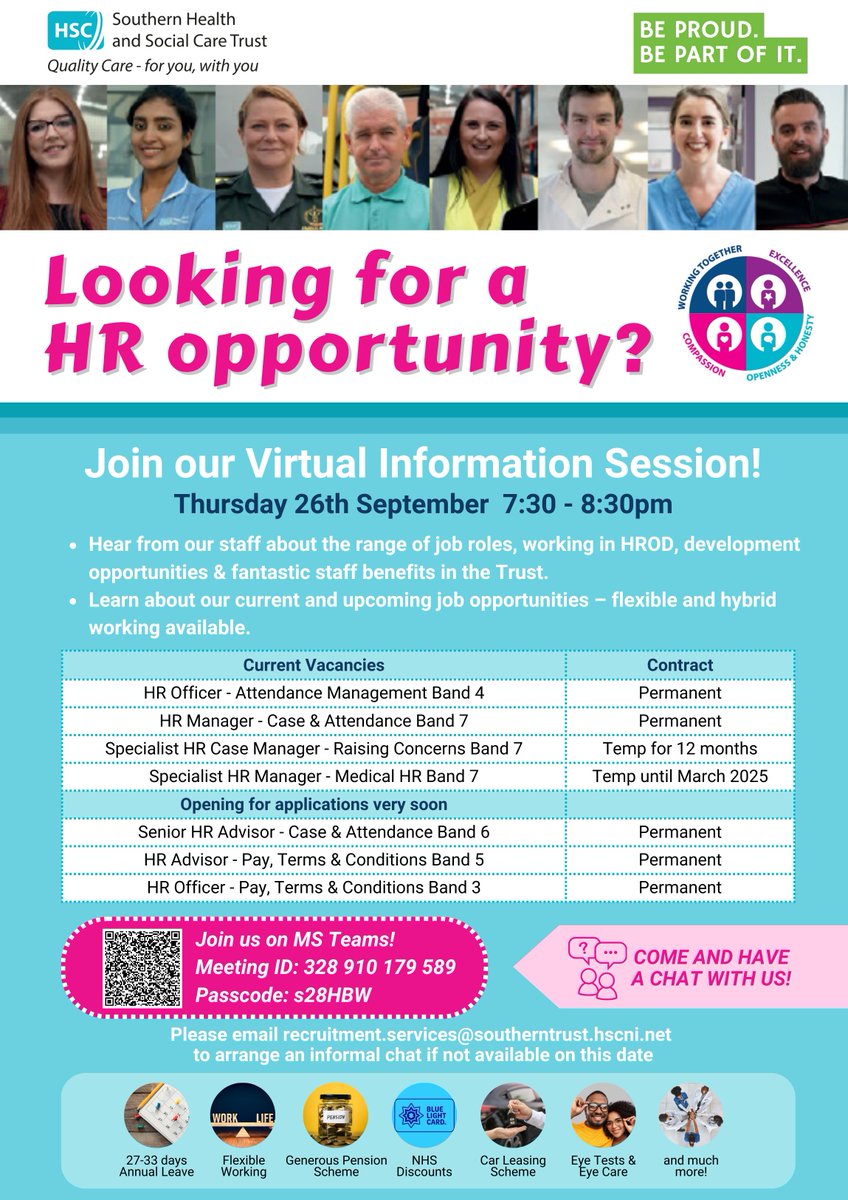 HPMA_NI's tweet photo. 📢Multiple Job Opportunities📢

Southern HSC Trust are recruiting for multiple HR posts - attend their information evening to find out more!

📌Apply today via https://t.co/mfeRpqKaLd https://t.co/FbLWPQAkX9