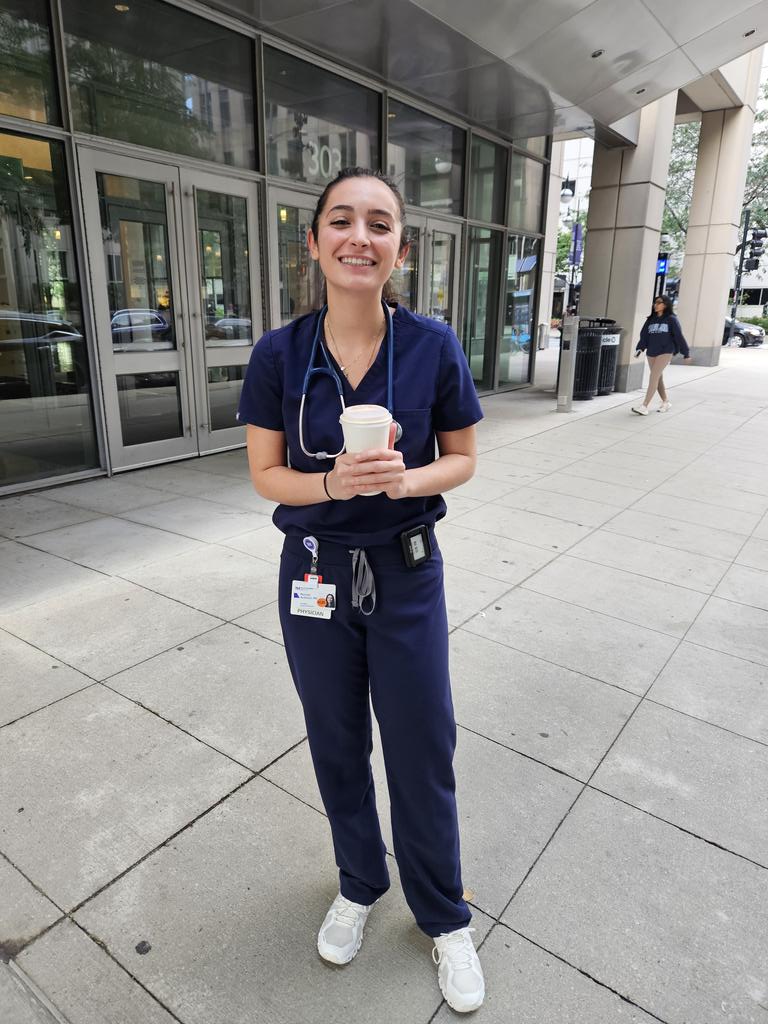 Guess who I saw this morning on the way to work! My daughter in her scrubs ready to start rounds. Really proud dad; this made my day! <a href="/nu_fcvrri/">Feinberg Cardiovascular & Renal Research Institute</a> <a href="/NUFeinbergMed/">Northwestern Feinberg School of Medicine</a> <a href="/NorthwesternMed/">Northwestern Medicine</a> <a href="/NU_IntMed/">NU Internal Medicine</a>